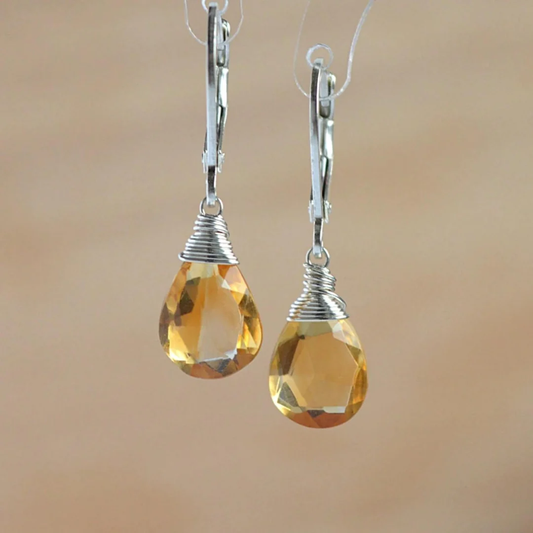 Vintage Dangle Earrings with Sunny Yellow Faceted Crystals