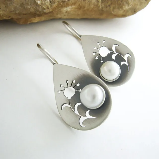 Delicate Pearl Earrings with Cutout Floral Design