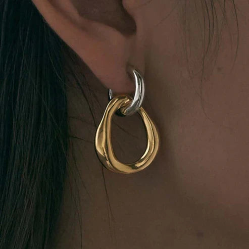 Vintage-style two-tone oval geometric earrings