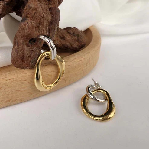 Vintage-style two-tone oval geometric earrings