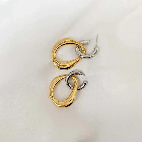 Vintage-style two-tone oval geometric earrings