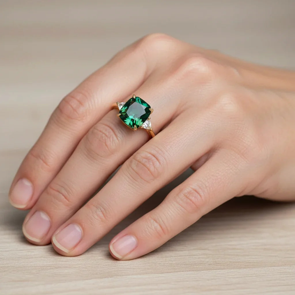 Elegant Square Ring with Emerald