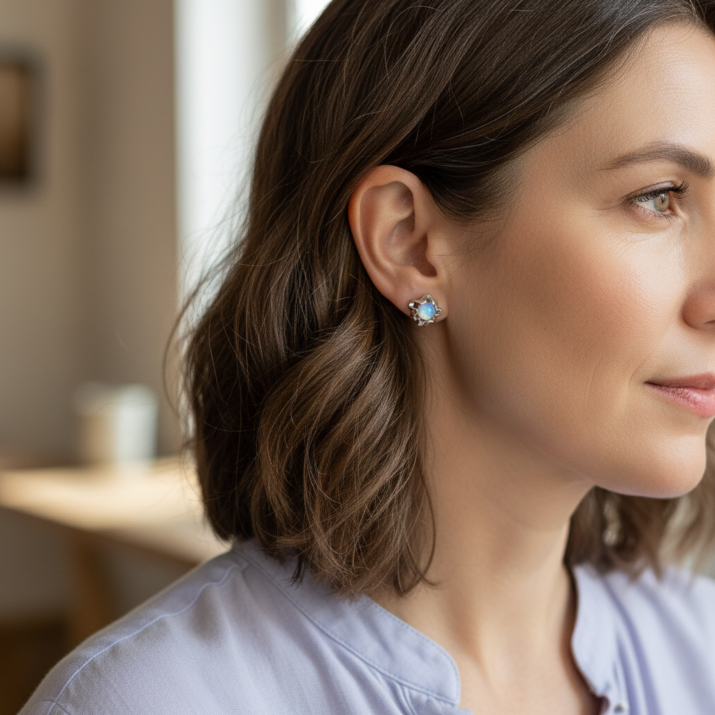 Moonstone earrings with an organic, wavy design