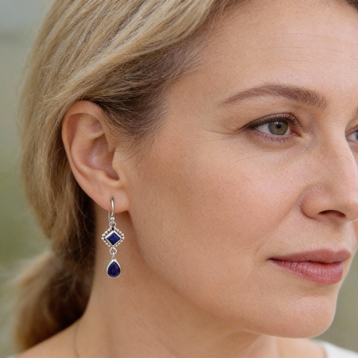 Blue Lapis Lazuli Dangle Earrings with Diamond-Style Gemstones