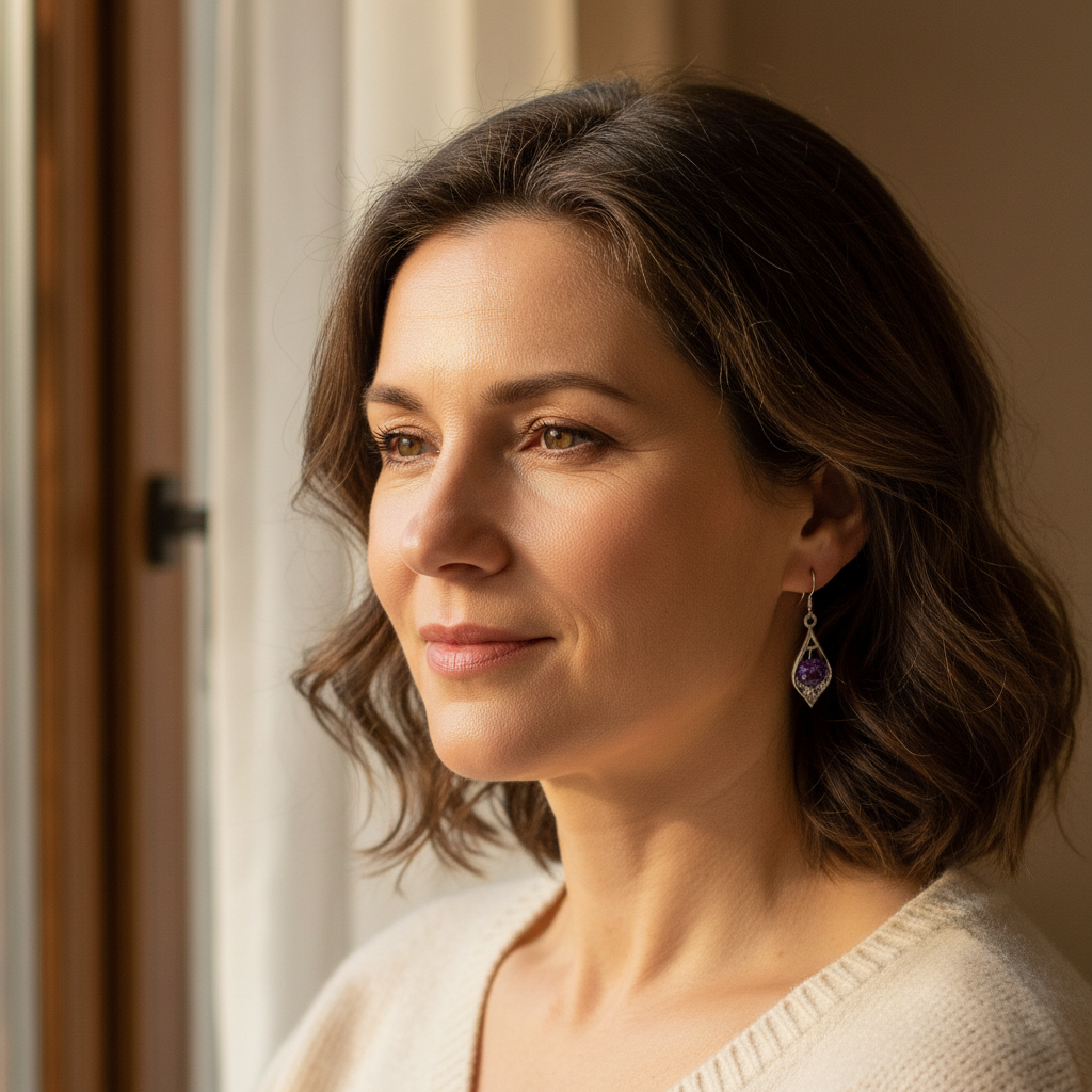 Shimmering violet crystal earrings with an elegant teardrop design