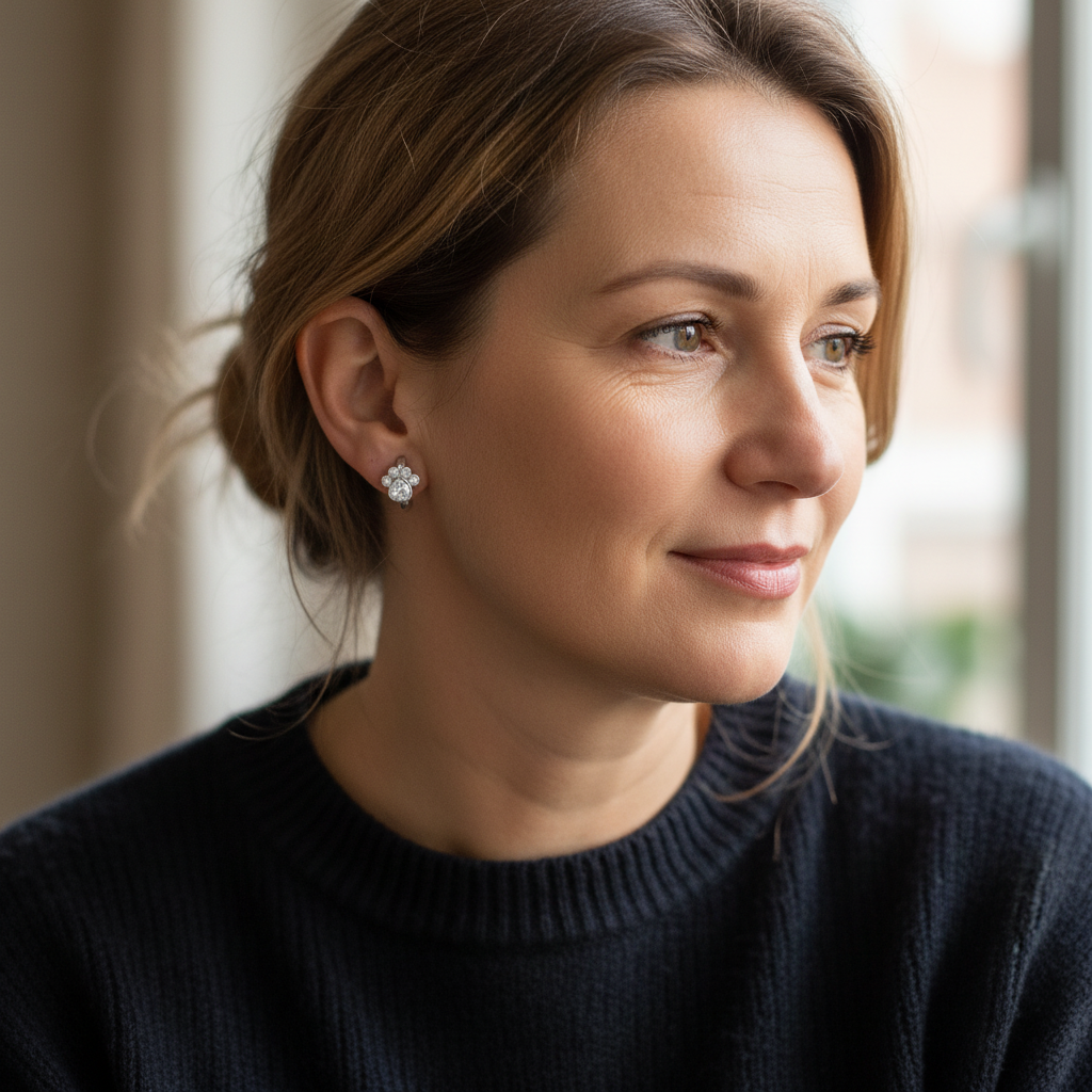 Hoop earrings featuring a paw print and sparkling cubic zirconia, for animal lovers