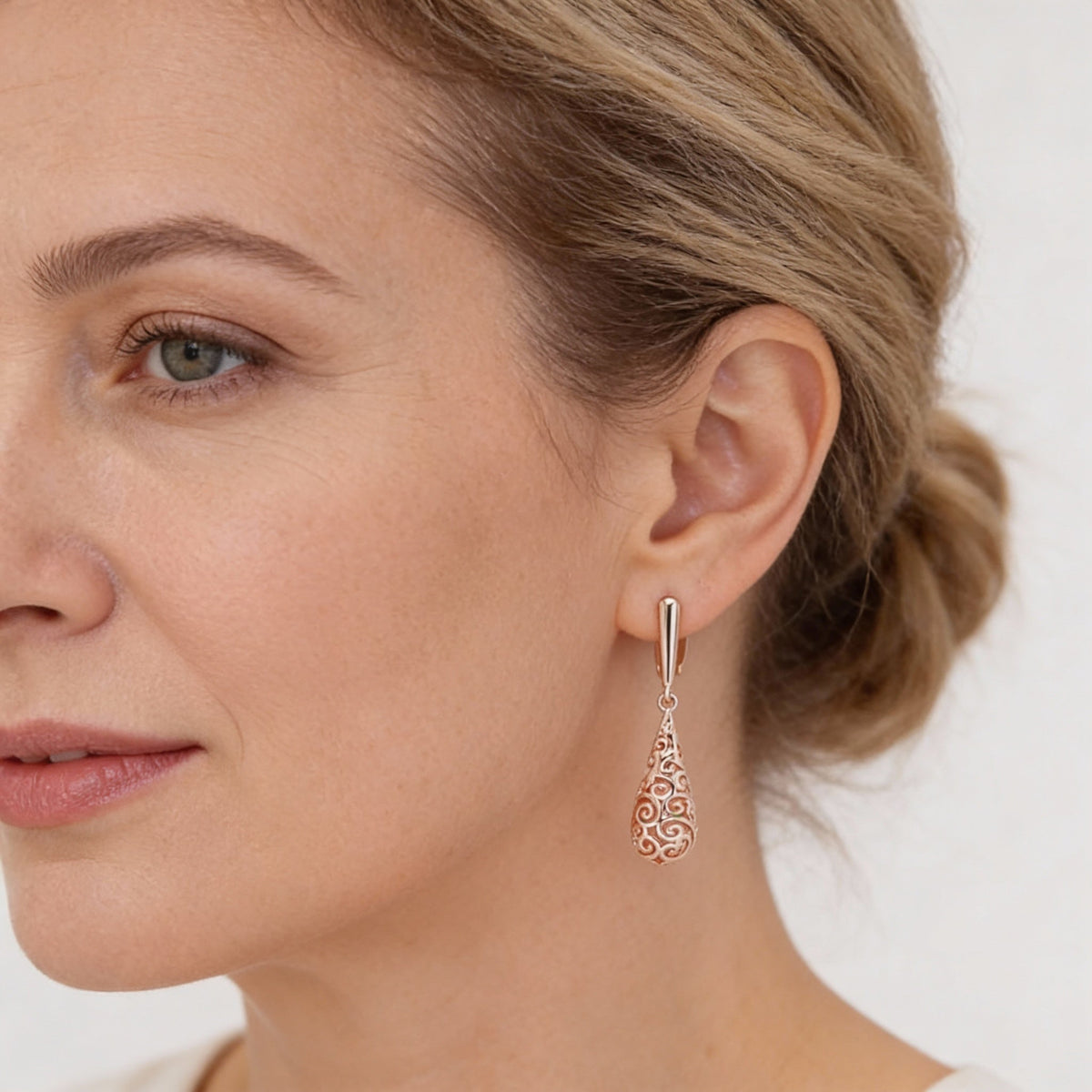 Rose Gold Dangle Earrings with Delicate Mandala Swirls