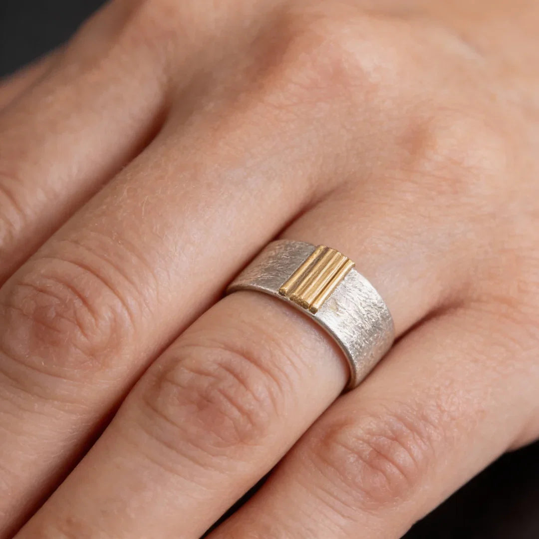Vintage Stainless Steel Ring with Gold Details