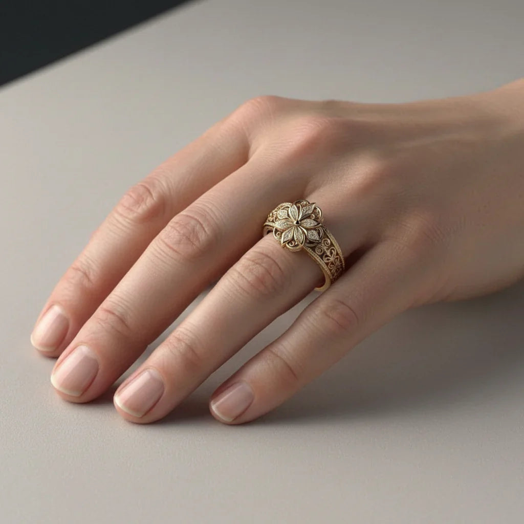 Exotic Floral Ring with Cubic Zirconia