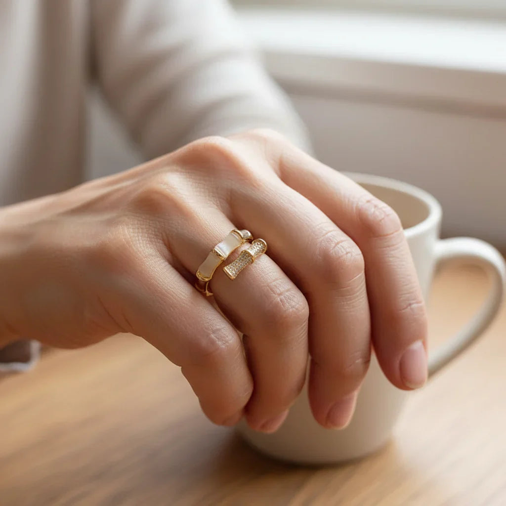 Bamboo Silver and Opal Ring