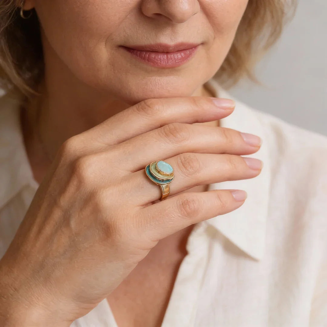 3-Layer Vintage Ring with Enamel