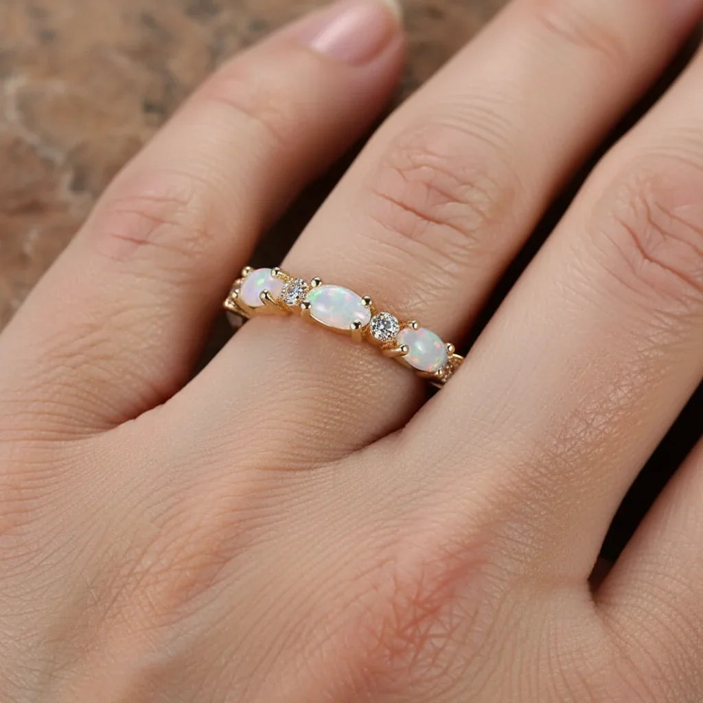 Vintage Gold Ring with Eternity Opal