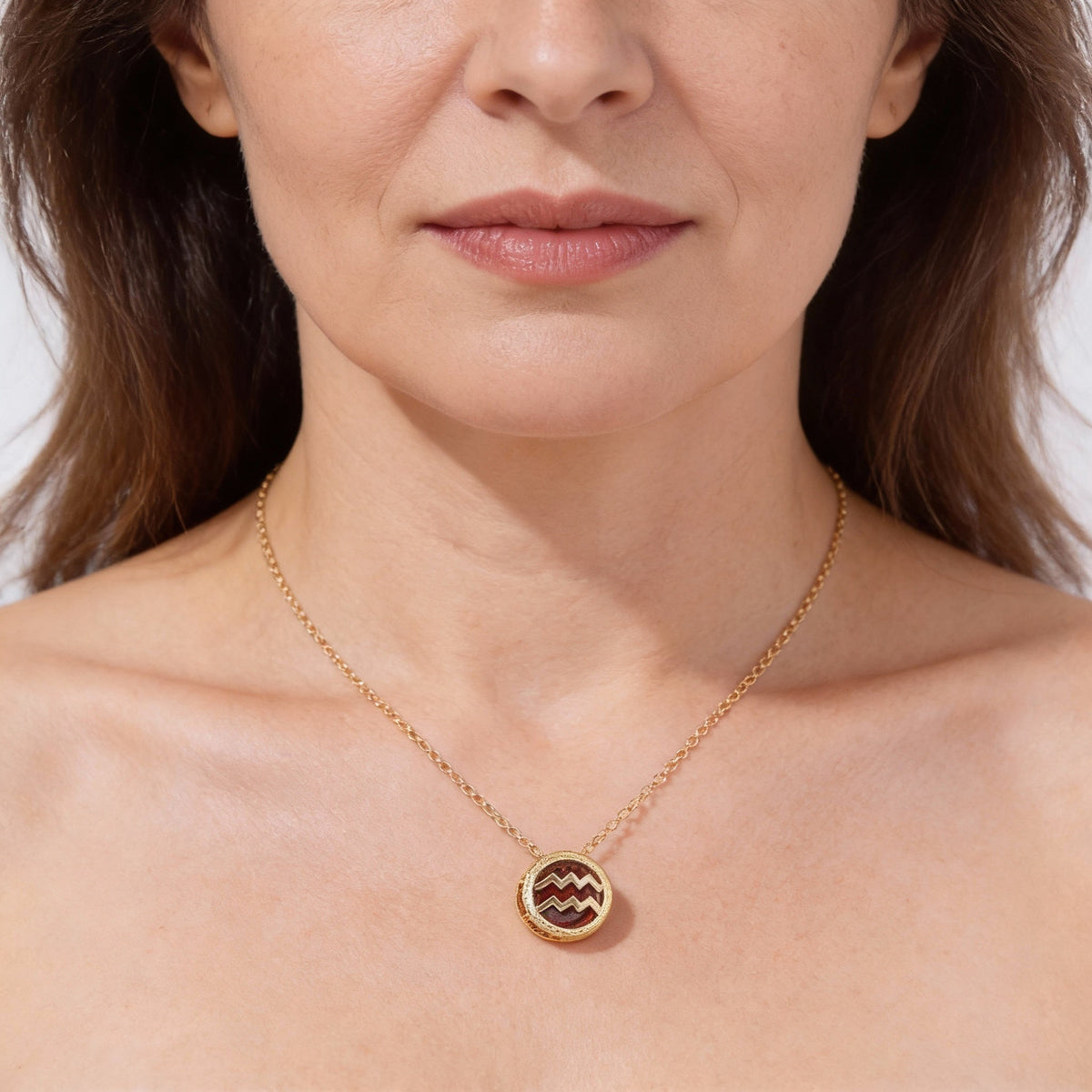 Double-Sided Zodiac Sign Necklace with Birthstone Details