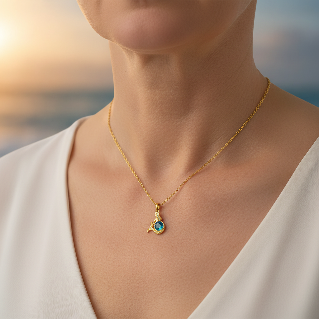 Fairy Tale Mermaid Necklace with Sparkling Blue Crystal