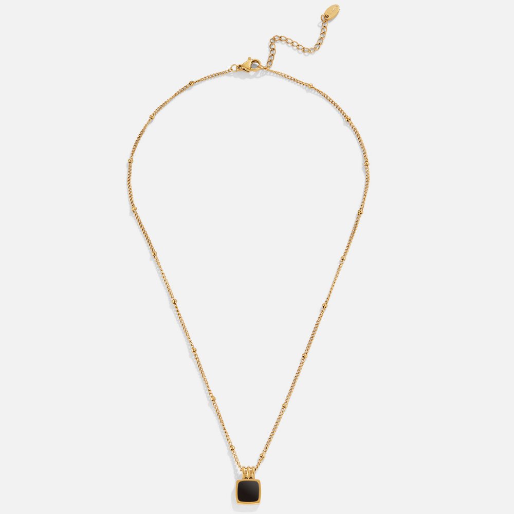 Elegant Necklace with Black Square Stone Pendant