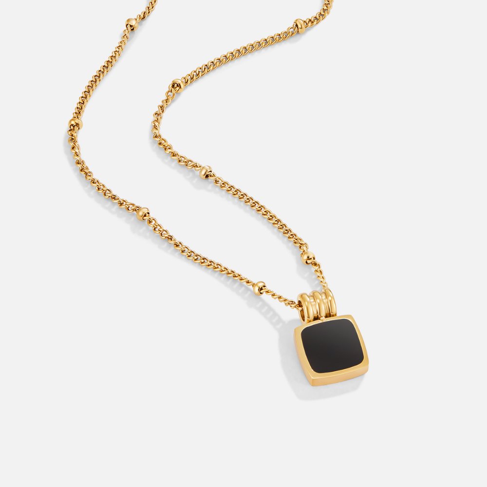 Elegant Necklace with Black Square Stone Pendant