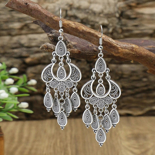 Antique Boho-Style Dangle Earrings with Ornate Patterns