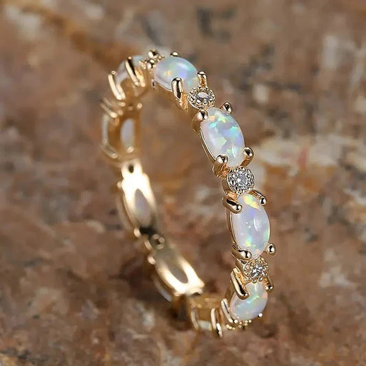 Vintage Gold Ring with Eternity Opal