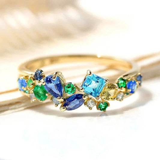 Vintage Gold Ring with Multicolor Gemstones