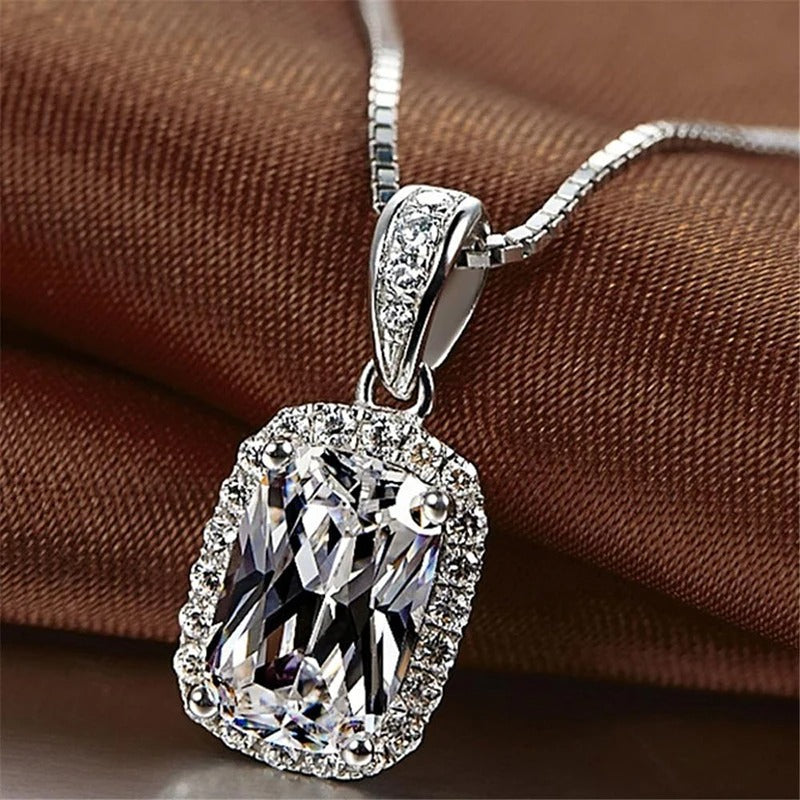 Elegant Necklace with Cushion-Cut Crystal Pendant