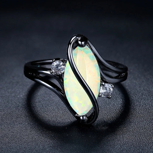 Black Vintage Ring with Silver Opal