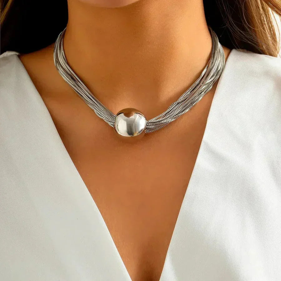 Elegant Multi-Row Necklace with Shimmering Ball Pendant