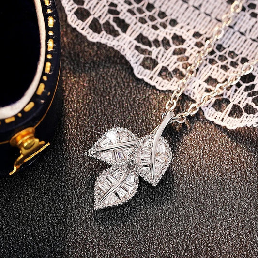 Sparkling Cubic Zirconia Leaf Necklace with Elegant Chain