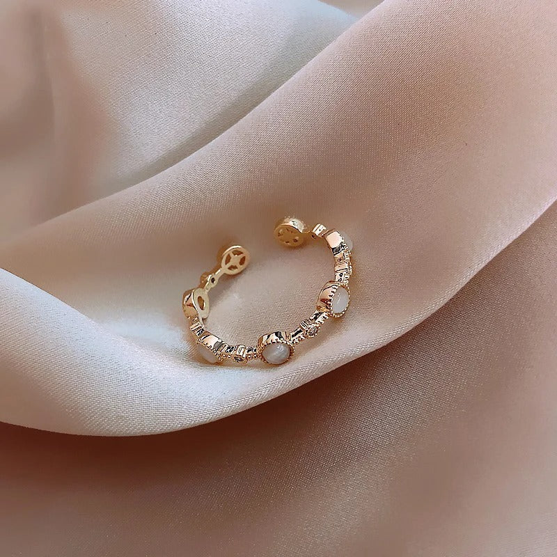 Adjustable Open Stainless Steel Ring with Milky Opal