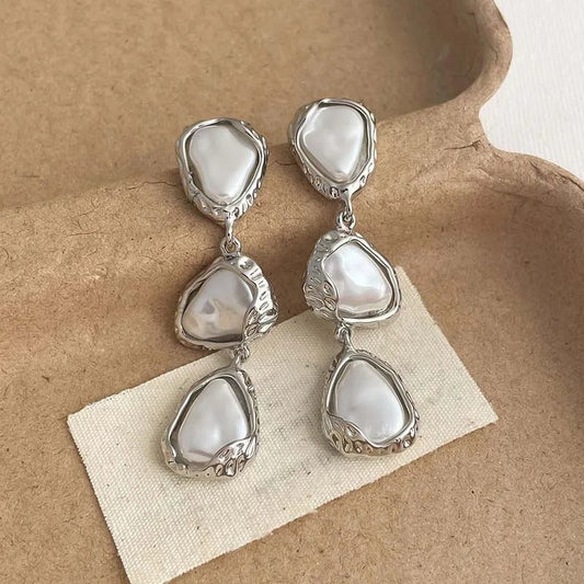 Elegant Dangle Earrings with Irregular Freshwater Pearls in a Teardrop Design
