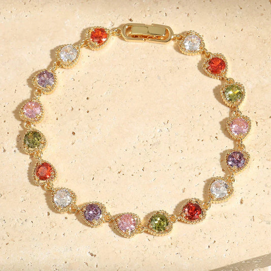 Luxury heart-shaped crystal bracelet with brightly coloured stones