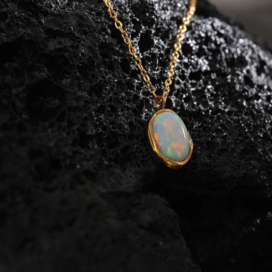 Vintage Opal Necklace with Elegant Sparkling Stone