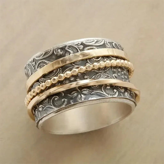Vintage Ring with Gold Finish and Antique Stainless Steel