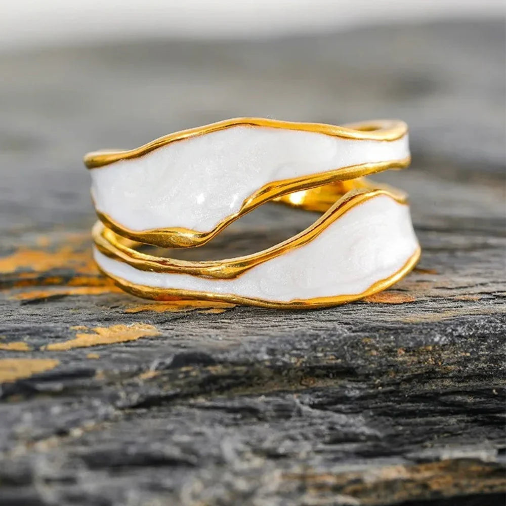 Stainless Steel Ring with White Enamel