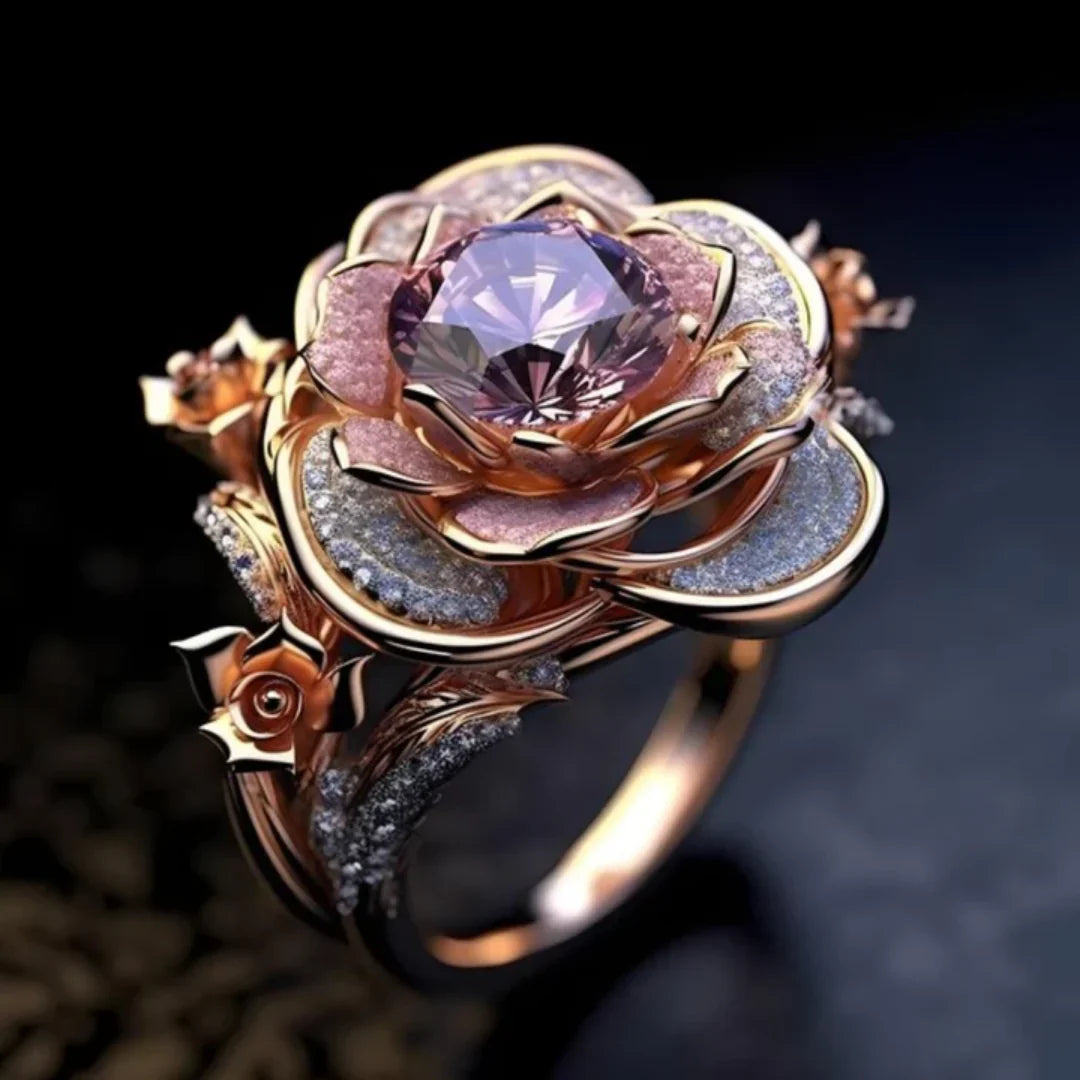 Vintage Ring with Blue Stone — Floral Design
