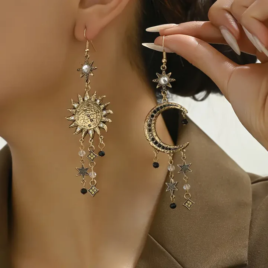 Vintage sun and moon earrings with stars