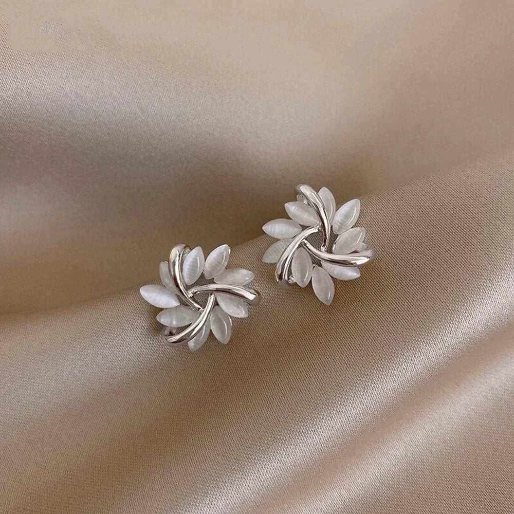 Elegant Opal Flower Earrings with Twisted Design