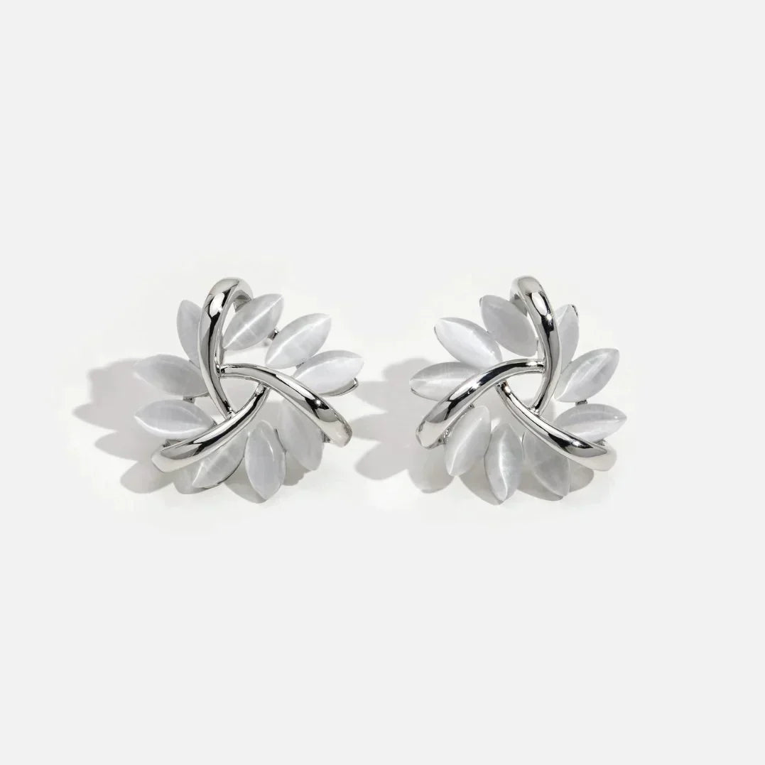 Elegant Opal Flower Earrings with Twisted Design