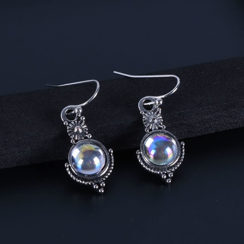 Mystic Rainbow Moonstone Dangle Earrings for Women