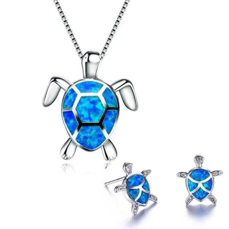 Opal Turtle Jewelry Set with Sea-Style Necklace and Earrings
