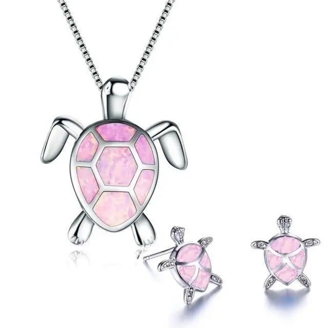 Opal Turtle Jewelry Set with Sea-Style Necklace and Earrings