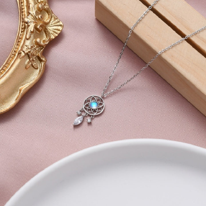 Moonstone Dreamcatcher Necklace with Cubic Zirconia Charms