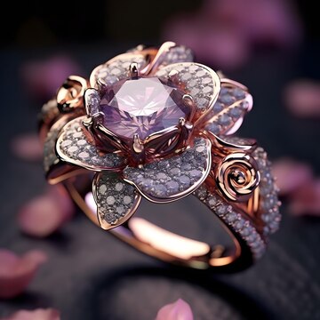 Vintage Ring with Blue Stone — Floral Design