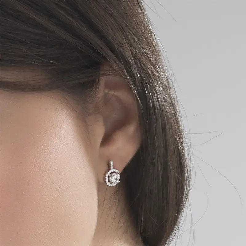 Brilliant Cubic Zirconia Halo Design Earrings for Elegant Women