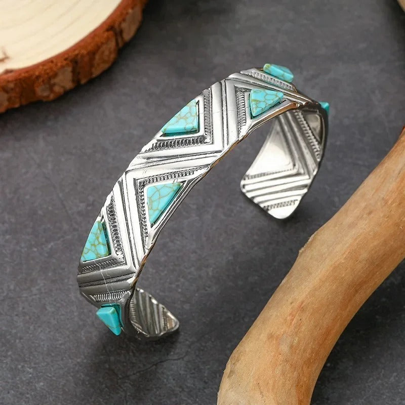 Turquoise bracelet with a geometric tribal pattern