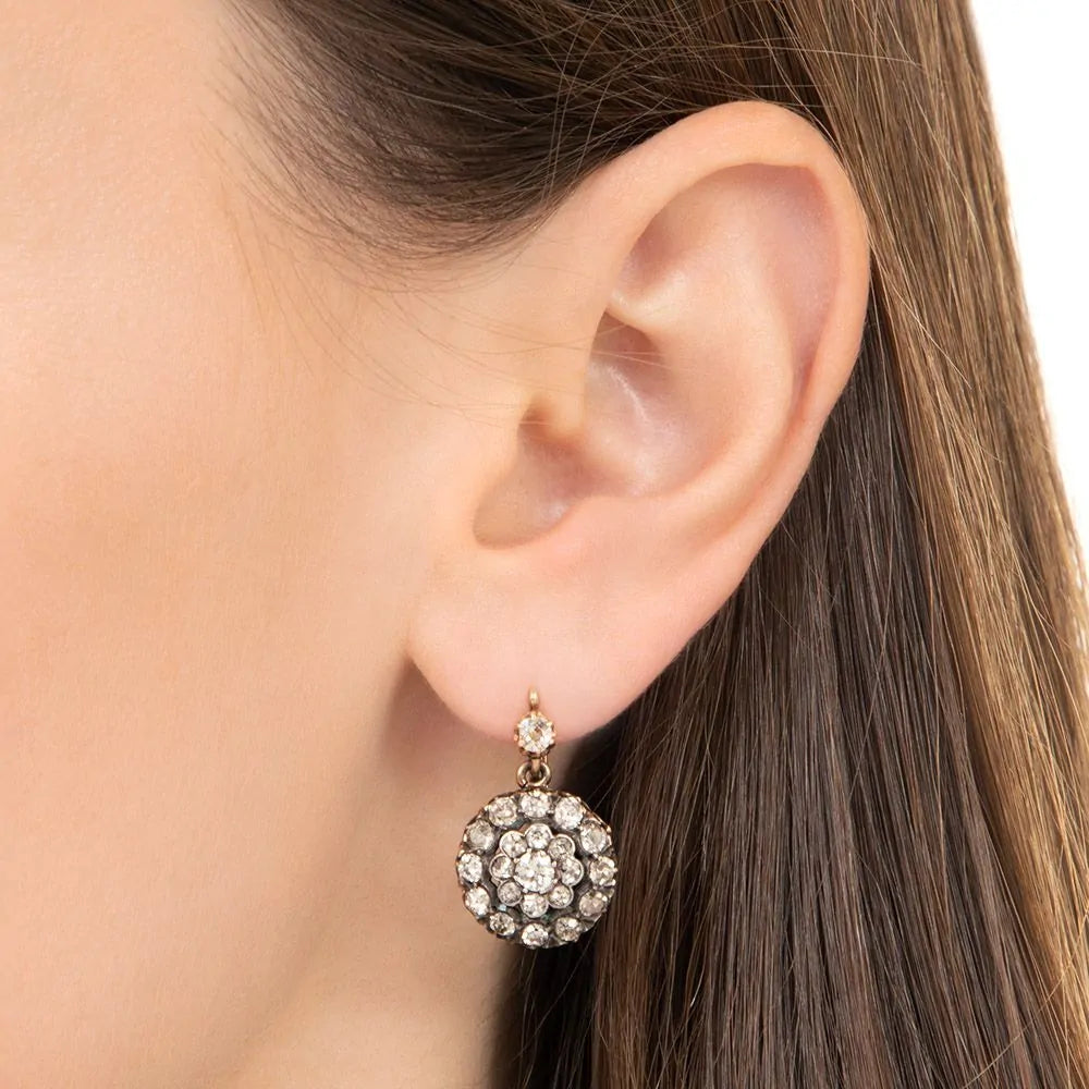 Antique Earrings with Brilliant Cluster-Shaped Diamond Rosettes