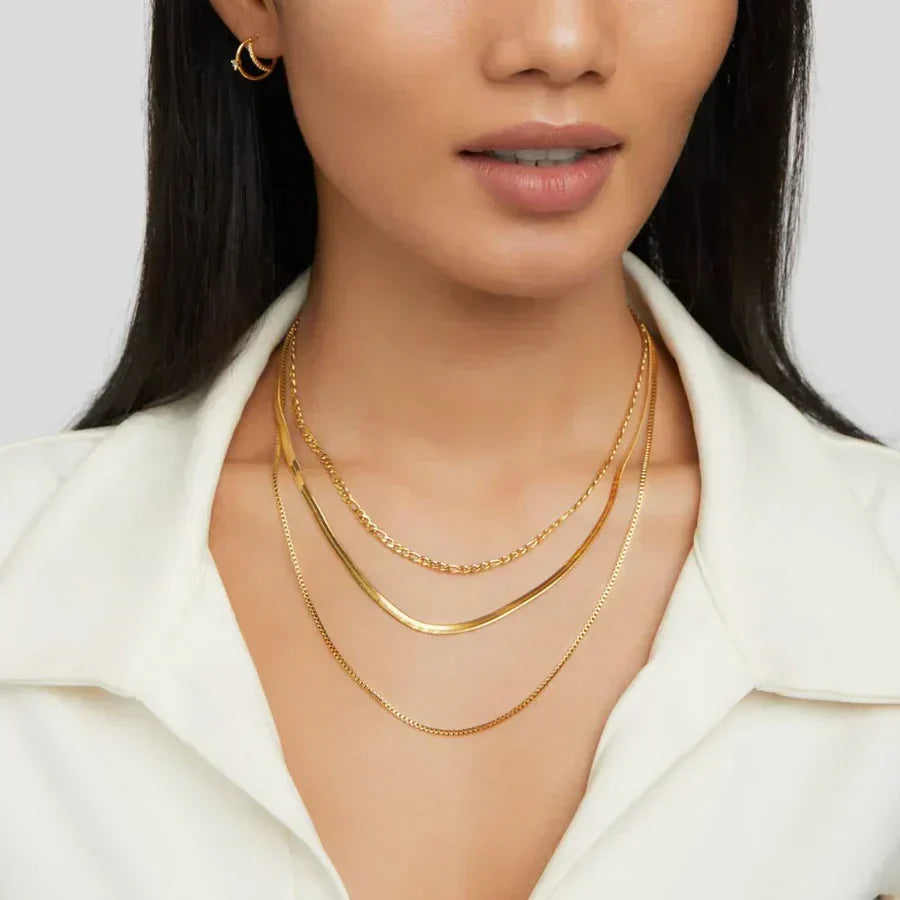 Modern Triple-Layer Necklace with Assorted Chains