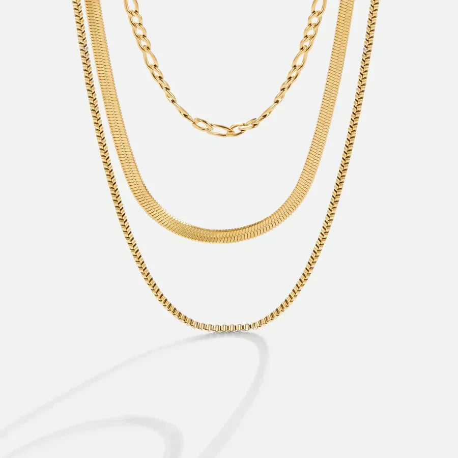 Modern Triple-Layer Necklace with Assorted Chains