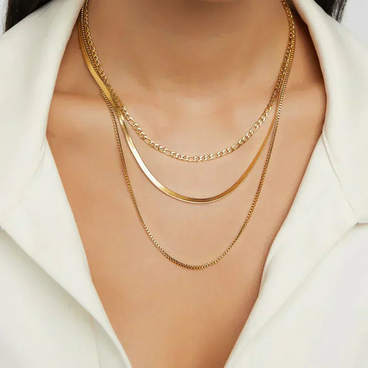 Modern Triple-Layer Necklace with Assorted Chains