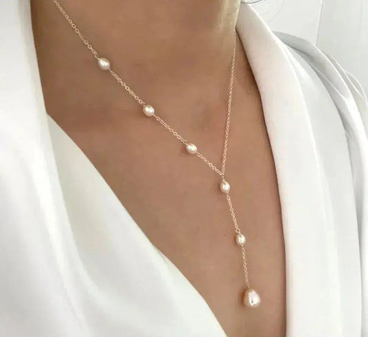 Elegant Y-Necklace with Freshwater Pearls for Women